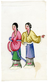 Antique 19th-century Chinese Pith Painting – Qing Dynasty Women