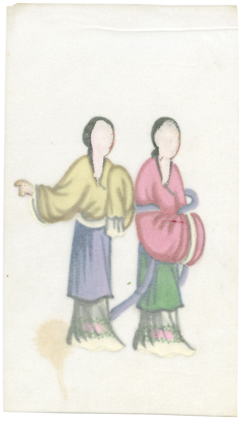 Antique 19th-century Chinese Pith Painting – Qing Dynasty Women