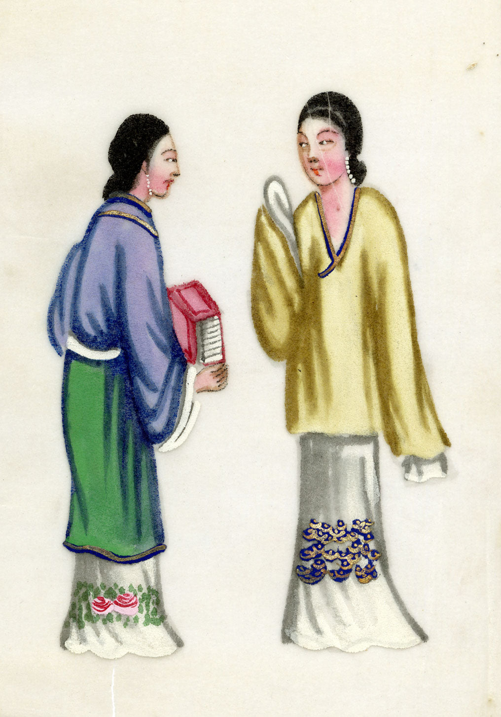 Antique 19th-century Chinese Pith Painting – Qing Dynasty Women