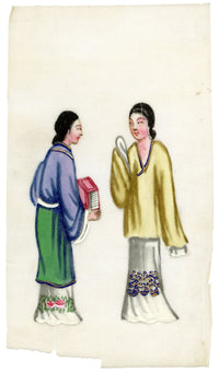 Antique 19th-century Chinese Pith Painting – Qing Dynasty Women