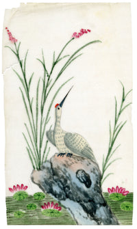 Antique 19th-century Chinese Pith Painting – Red-crowned Crane Bird