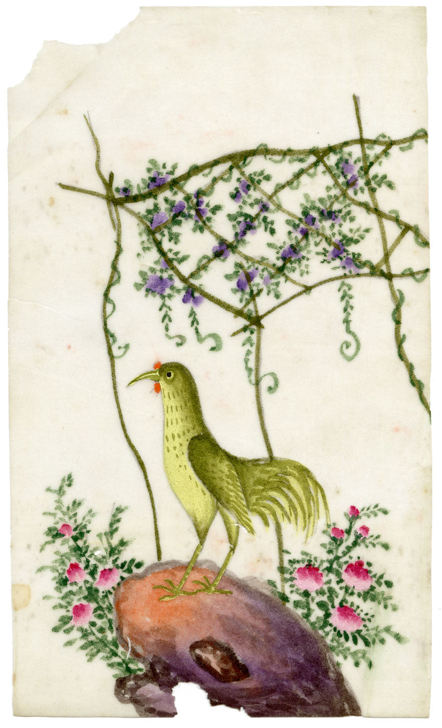 Antique 19th-century Chinese Pith Painting – Golden Rooster