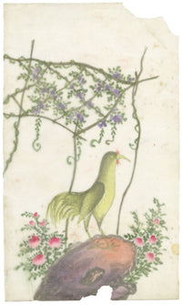 Antique 19th-century Chinese Pith Painting – Golden Rooster