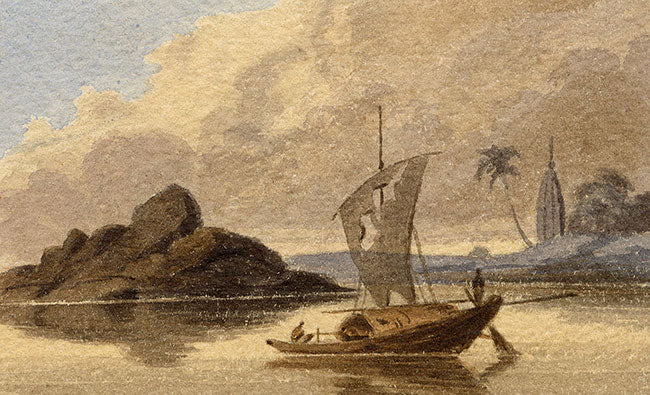 Jane Hester Ricketts, Boat on Karnaphuli River, Chittagong, Bengal – 1840s watercolour painting