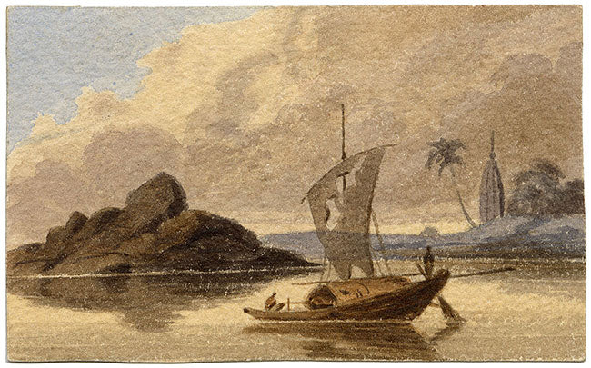 Jane Hester Ricketts, Boat on Karnaphuli River, Chittagong, Bengal – 1840s watercolour painting