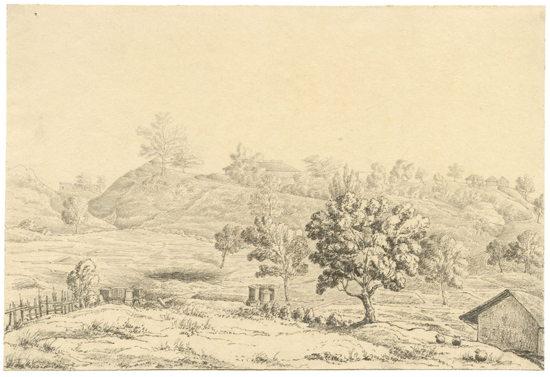 M.A. (Ricketts) Buckland, Landscape at Chittagong, Bengal – 1845 graphite drawing