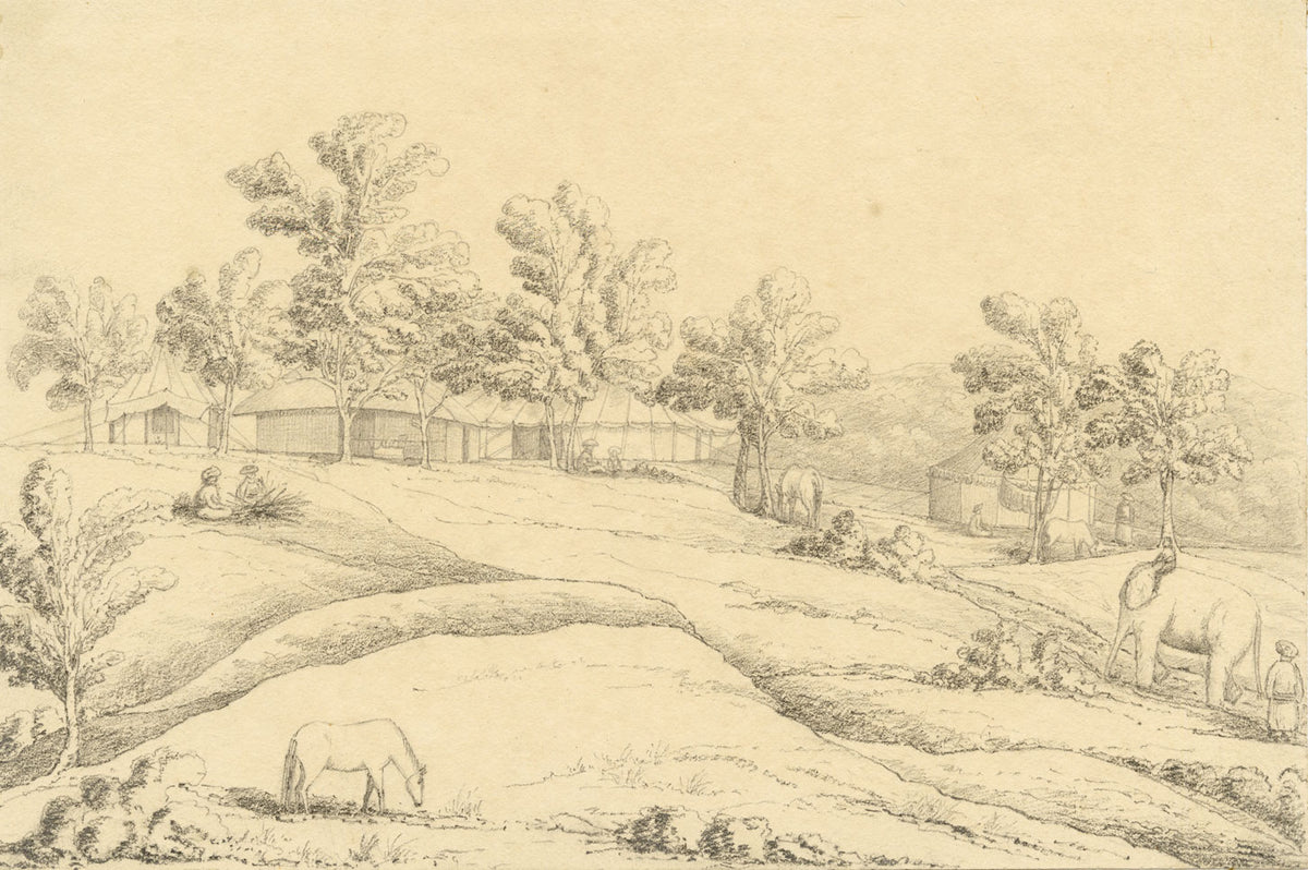 M.A. (Ricketts) Buckland, Camp in the Jungle, Chittagong, Bengal – 1845 graphite drawing