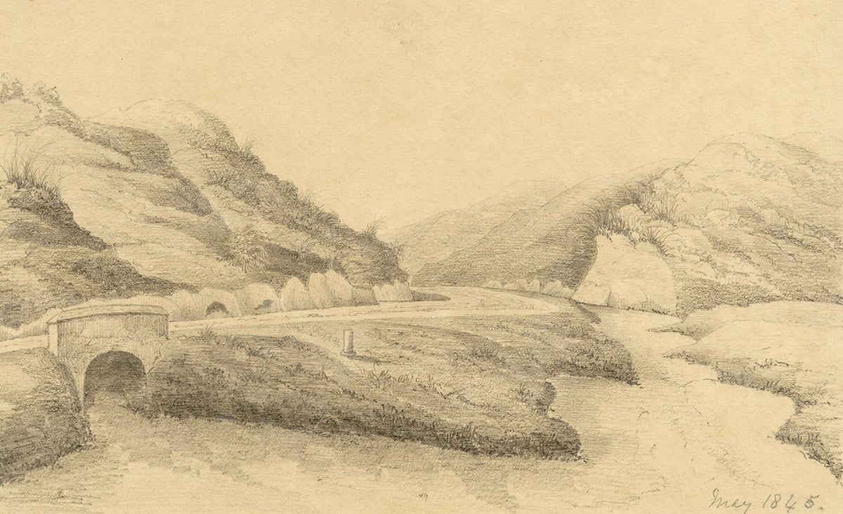 M.A. (Ricketts) Buckland, Chittagong River, Bengal – 1845 graphite drawing