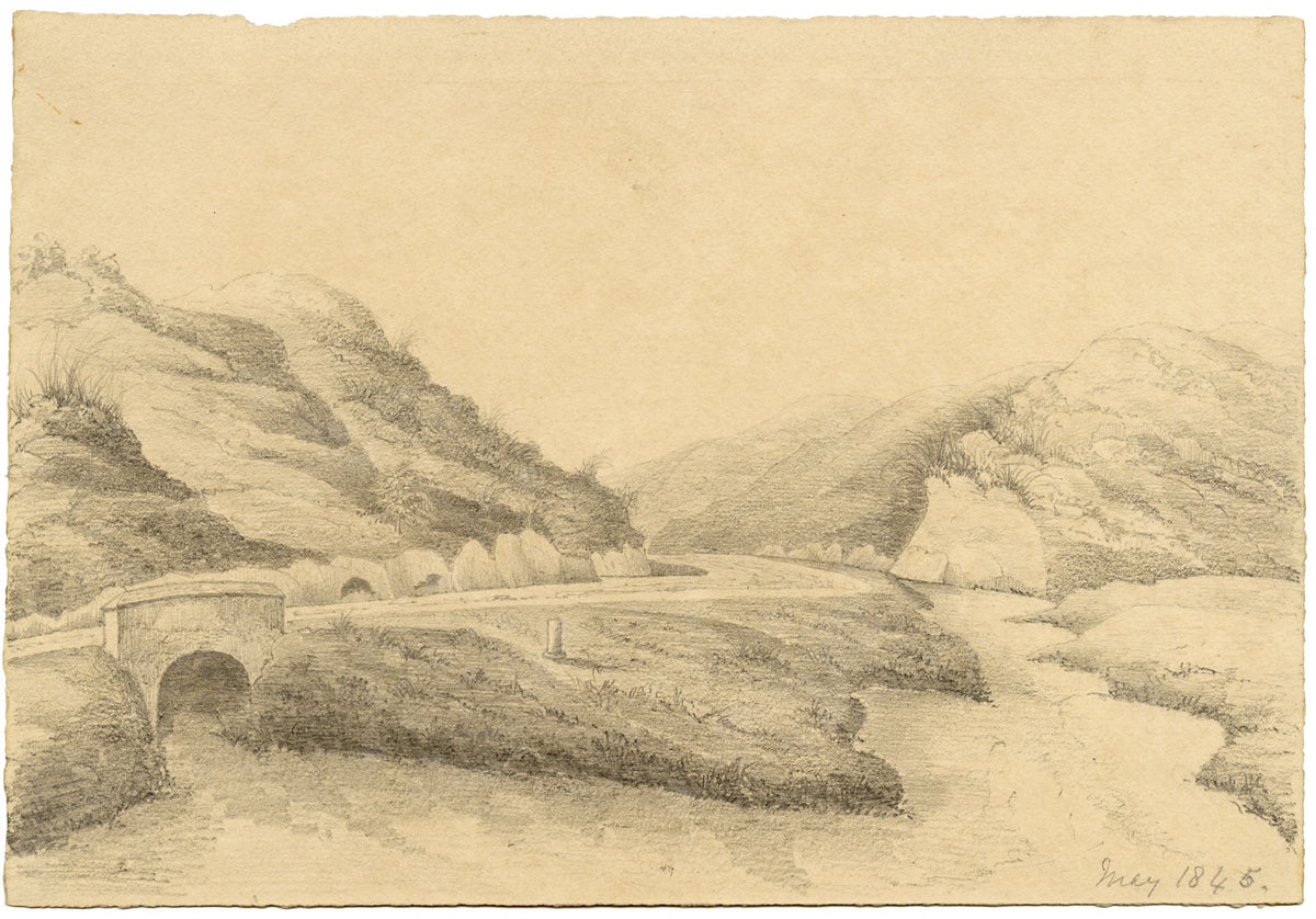 M.A. (Ricketts) Buckland, Chittagong River, Bengal – 1845 graphite drawing