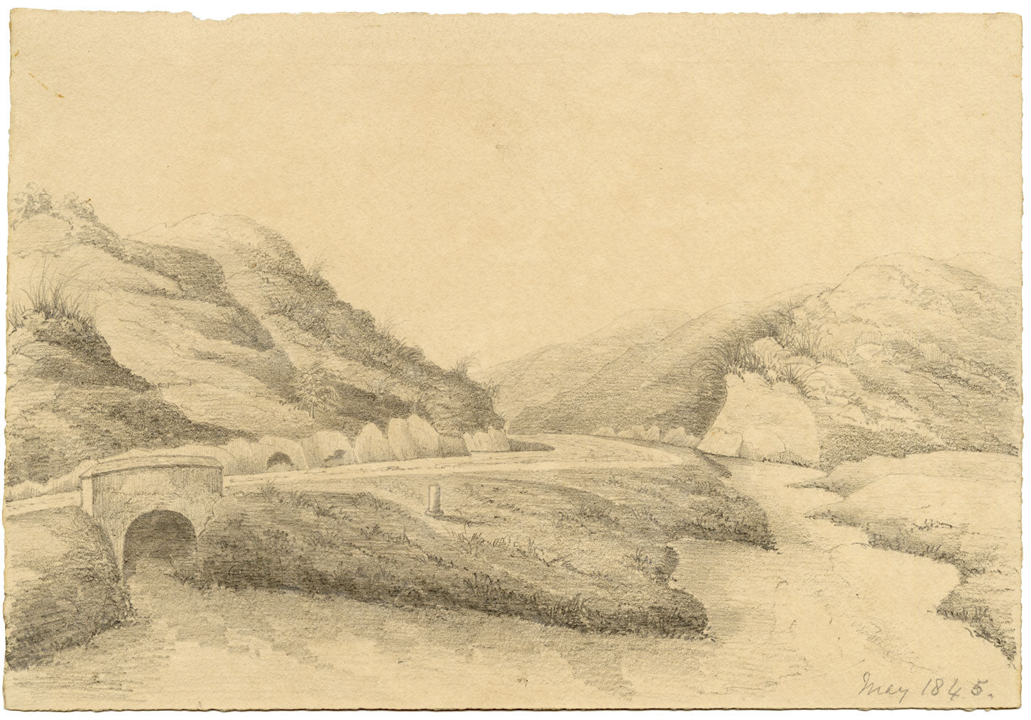 M.A. (Ricketts) Buckland, Chittagong River, Bengal – 1845 graphite drawing