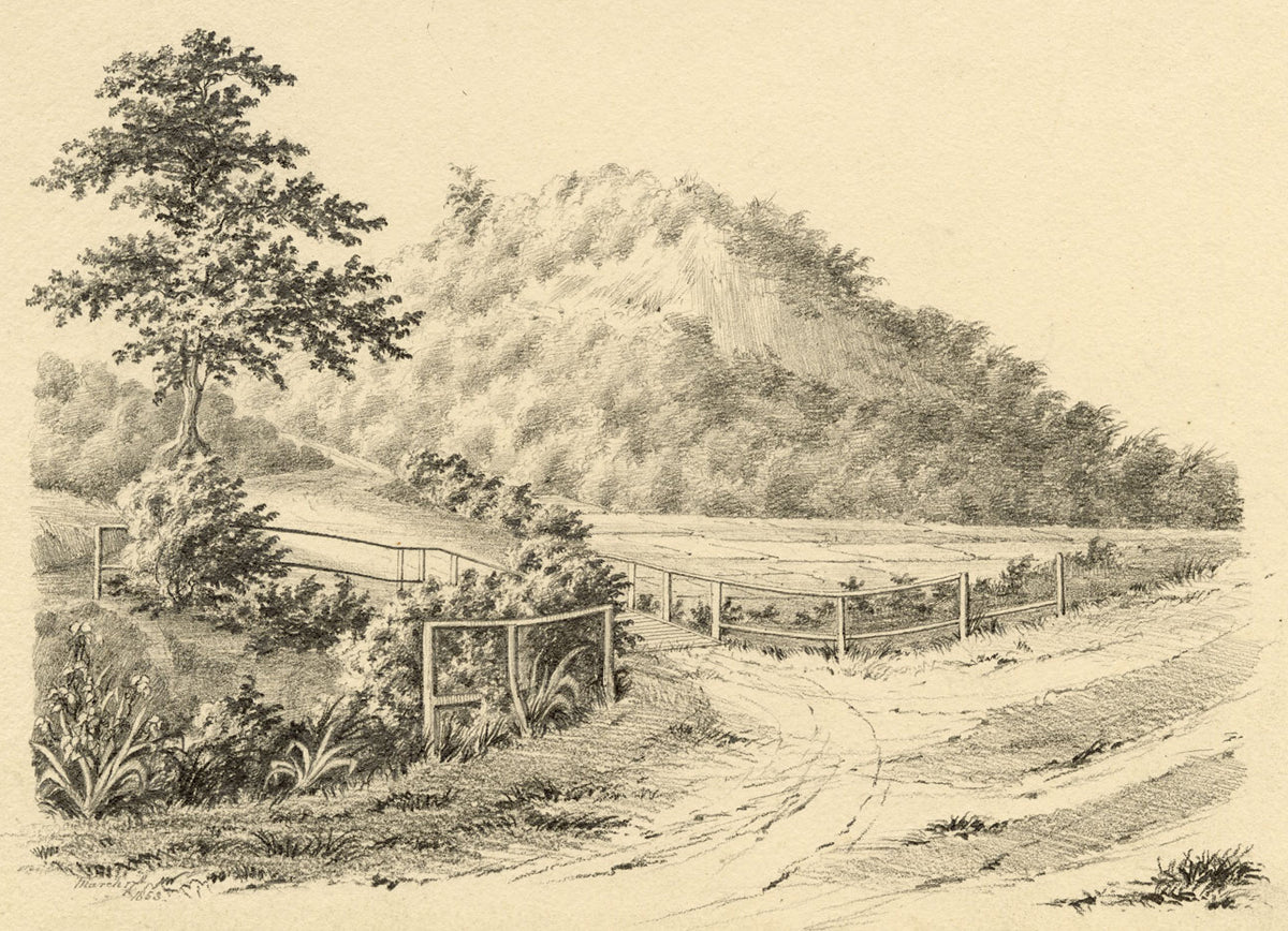 M.A. (Ricketts) Buckland, Landscape, Chittagong, Bengal – 1853 graphite drawing