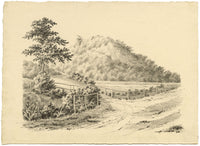M.A. (Ricketts) Buckland, Landscape, Chittagong, Bengal – 1853 graphite drawing