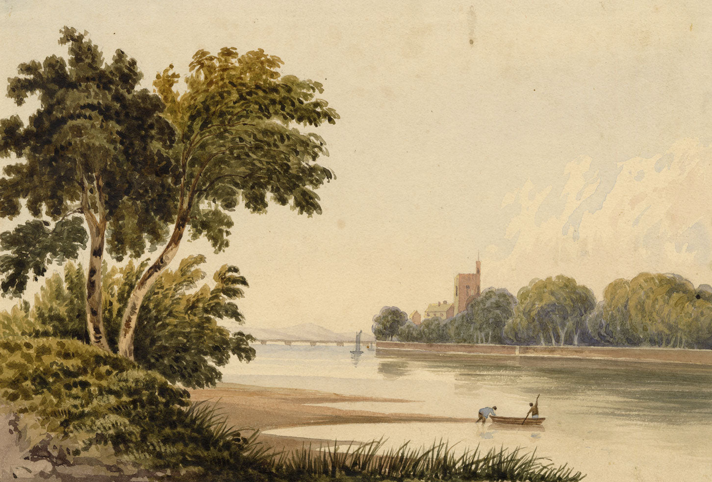 M.A. (Ricketts) Buckland, Hampton Church on the Thames – 1843 watercolour painting