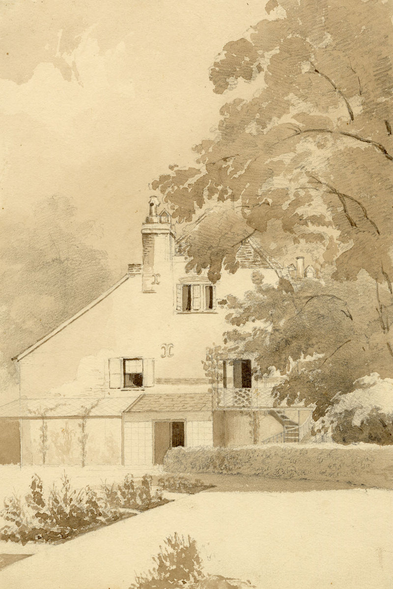 M.A. (Ricketts) Buckland, Gable View from the Garden – 1843 watercolour painting