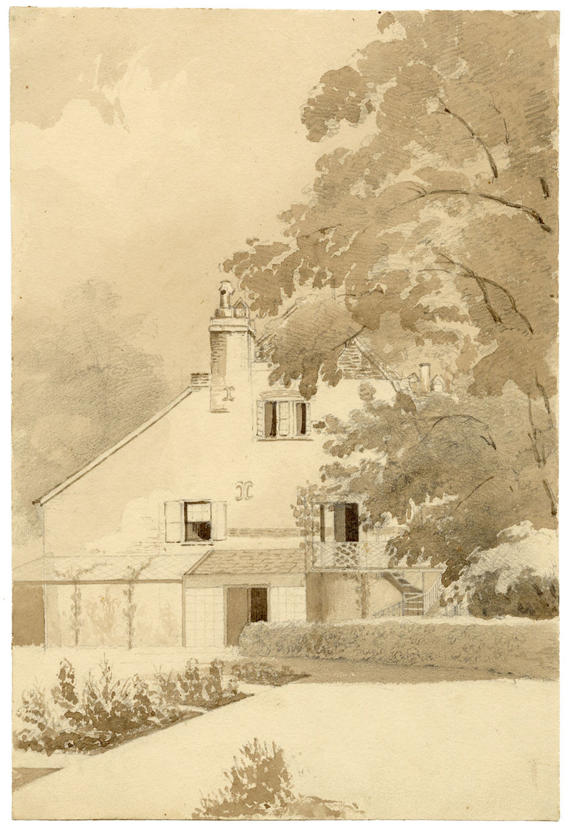 M.A. (Ricketts) Buckland, Gable View from the Garden – 1843 watercolour painting