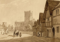 M.A. (Ricketts) Buckland, Village Street with Romanesque Church – c.1860 watercolour painting