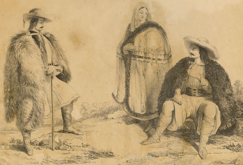 M.A. (Ricketts) Buckland, Italian Briganti Figures – 1843 graphite drawing
