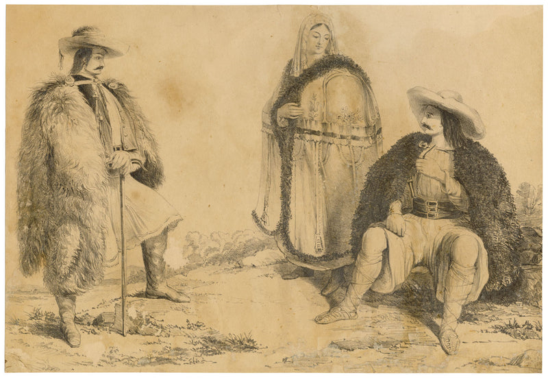 M.A. (Ricketts) Buckland, Italian Briganti Figures – 1843 graphite drawing