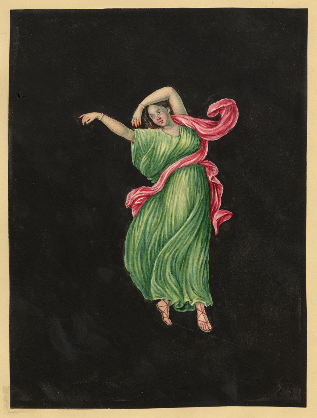 Circle of Michelangelo Maestri, Bacchante Dancer Pompeii Fresco – early C19th gouache painting