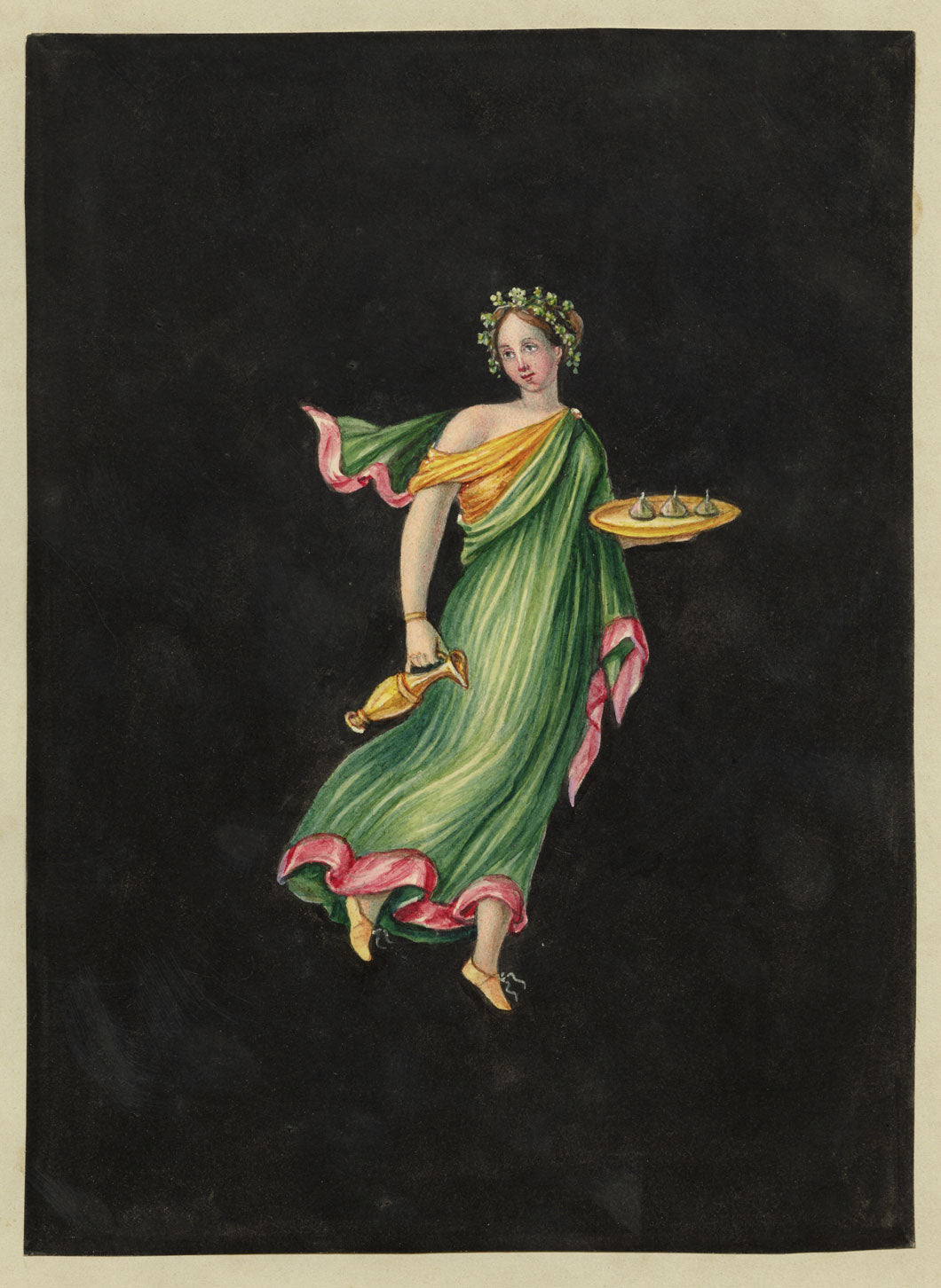 Circle of Michelangelo Maestri, Bacchante with Figs Pompeii Fresco – early C19th gouache painting