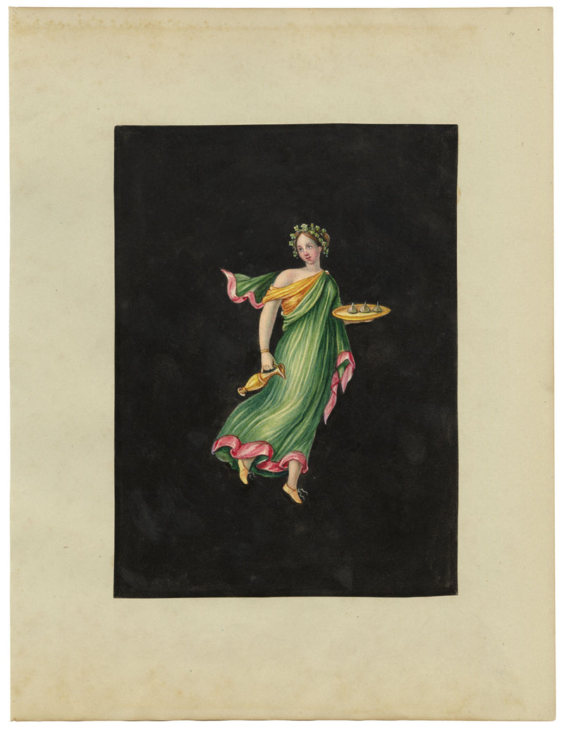 Circle of Michelangelo Maestri, Bacchante with Figs Pompeii Fresco – early C19th gouache painting