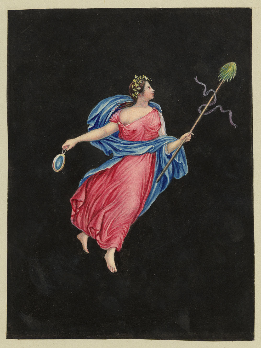 Circle of Michelangelo Maestri, Bacchante Dancer Pompeii Fresco – early C19th gouache painting