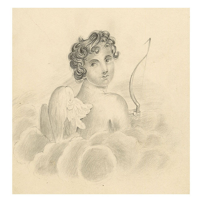 Cupid with His Bow – Original early 19th-century graphite drawing
