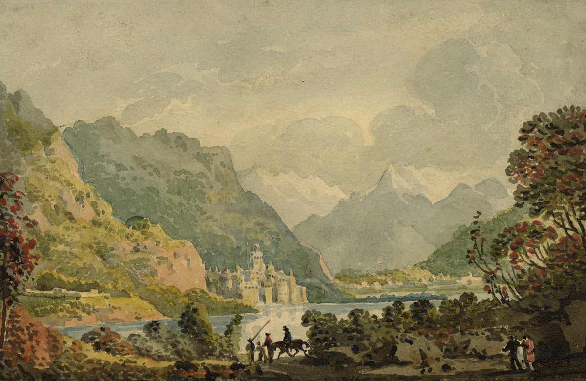 William Glover, Lake Scene, North of England – early 19th-century watercolour painting
