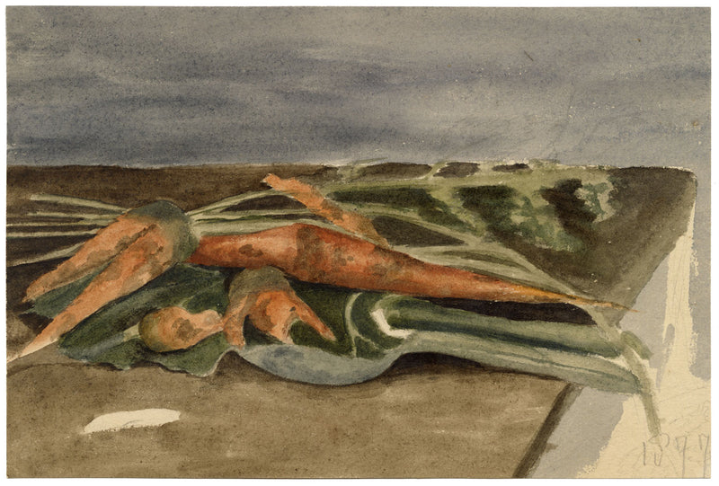 Hunter, Freshly Dug Carrots, Still Life Study – 1877 watercolour painting
