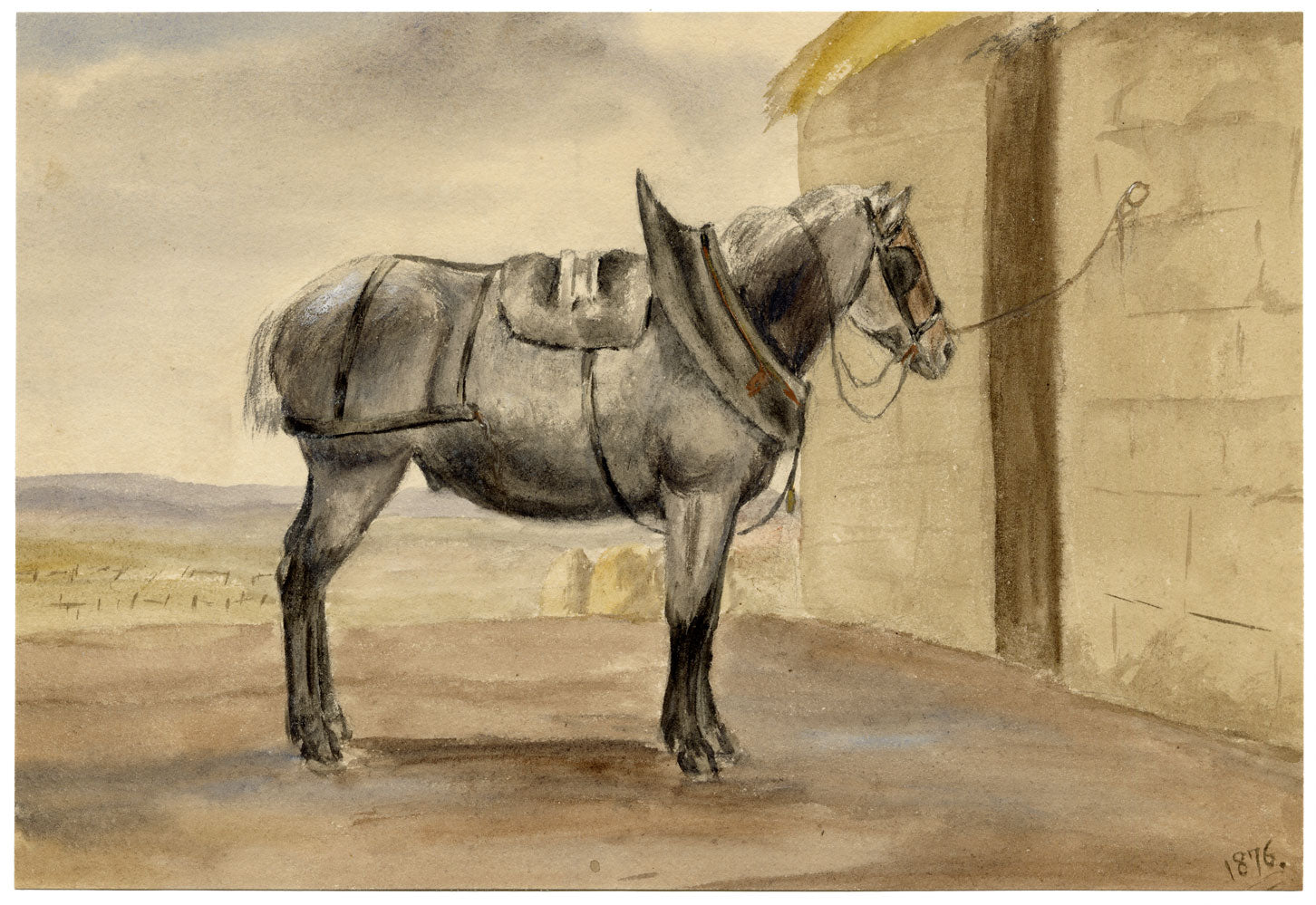 Hunter, Fisher's Cart Horse near Anton's Hill, Scottish Borders – 1876 watercolour painting