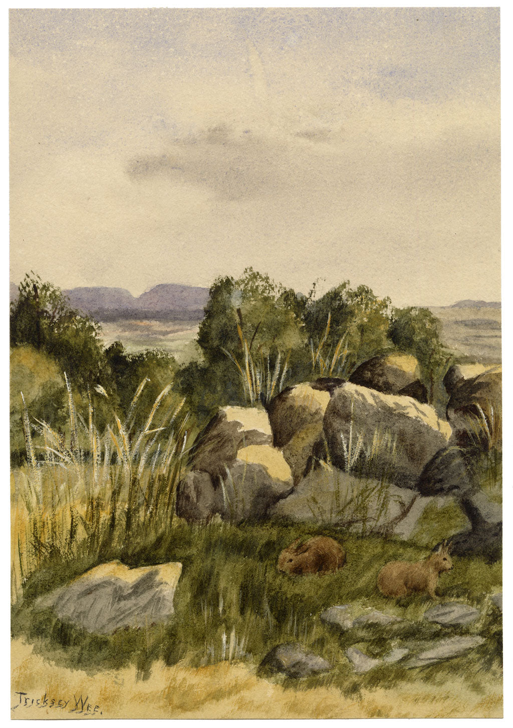 Isabella Hunter, Rabbits in Undergrowth, Scottish Borders – 1876 watercolour painting