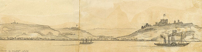 E. Woodville Ricketts, Dover Panorama from the Sea, Kent – 1829 graphite drawing