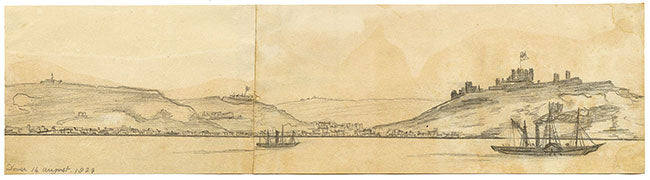 E. Woodville Ricketts, Dover Panorama from the Sea, Kent – 1829 graphite drawing
