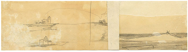 E. Woodville Ricketts, Dover Panorama from the Sea, Kent – 1829 graphite drawing