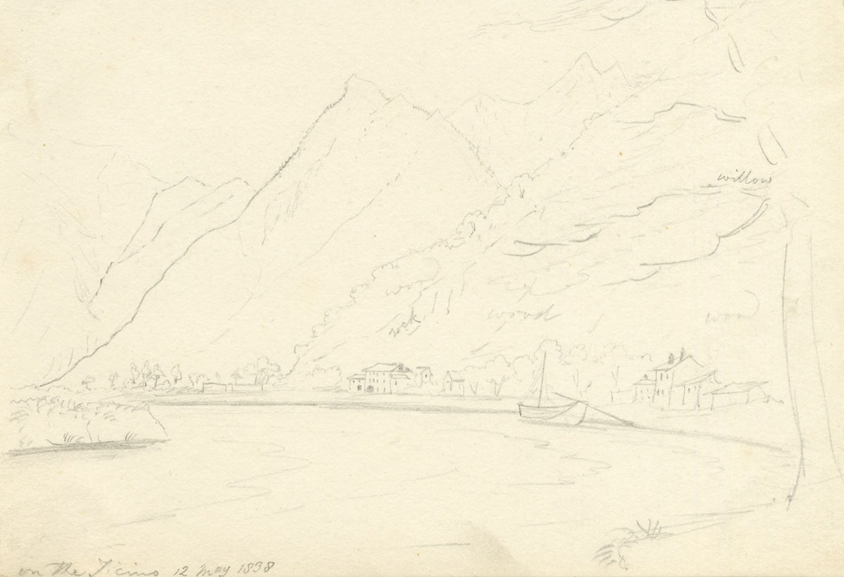 E. Woodville Ricketts, On the Ticino River, Switzerland – 1838 graphite drawing