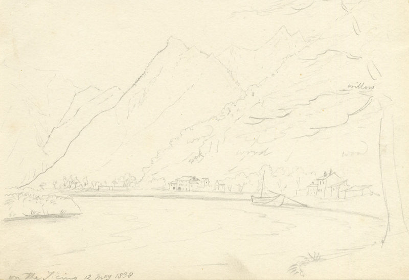 E. Woodville Ricketts, On the Ticino River, Switzerland – 1838 graphite drawing