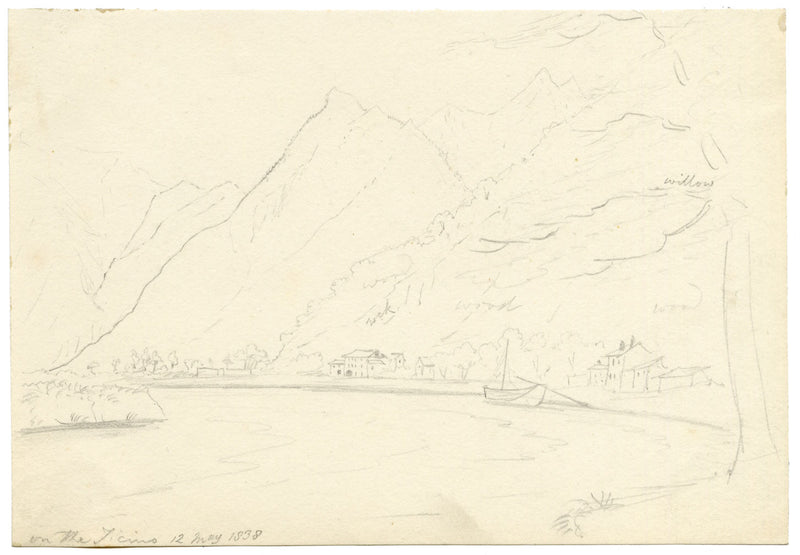 E. Woodville Ricketts, On the Ticino River, Switzerland – 1838 graphite drawing