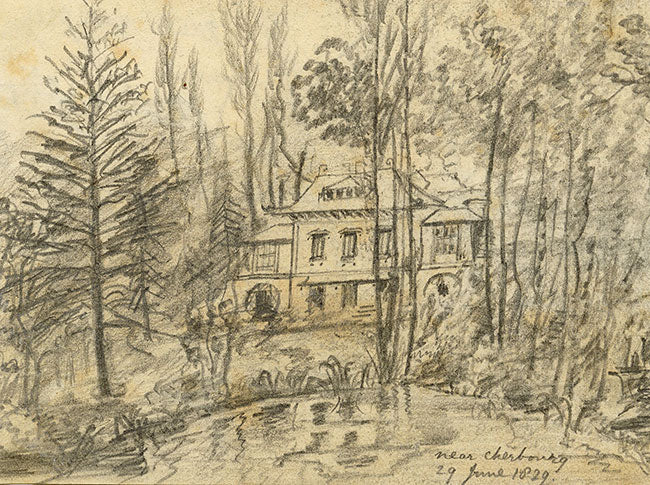 E. Woodville Ricketts, Normandy Country House, Cherbourg, France – 1829 graphite drawing