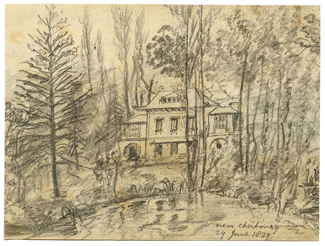 E. Woodville Ricketts, Normandy Country House, Cherbourg, France – 1829 graphite drawing