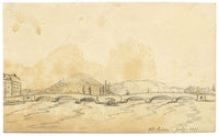 E. Woodville Ricketts, Pont Boieldieu, Original Stone Bridge, Rouen, France – 1831 graphite drawing