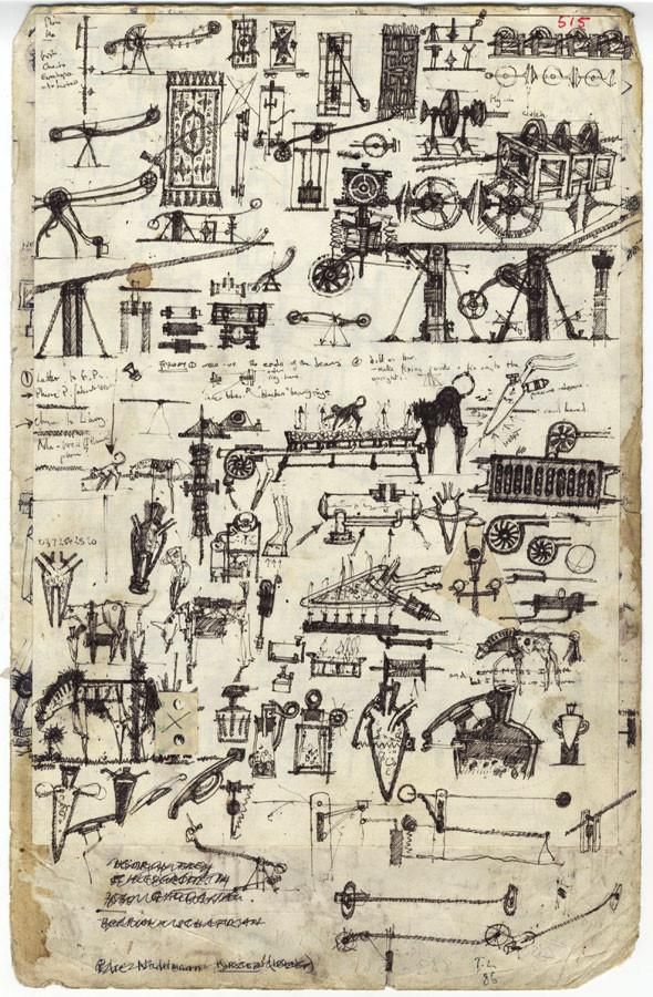 Tim Lewis, Mechanical Diagrams –Animals, Wheels –Original 1986 pen & ink  drawing