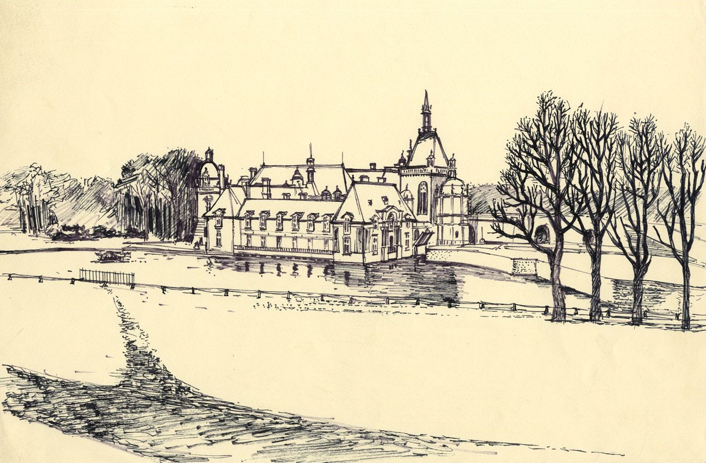 James Arnold Martin ChÃ¢teau de VitrÃ© France-Mid-20th-century pen & ink drawing