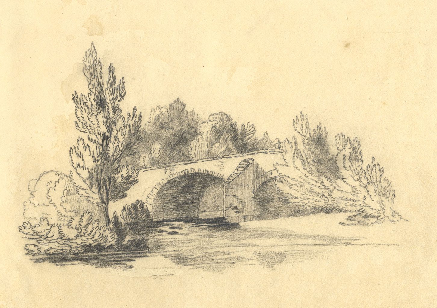 C B Pearson Stone Bridge Study Original 1818 Graphite Drawing