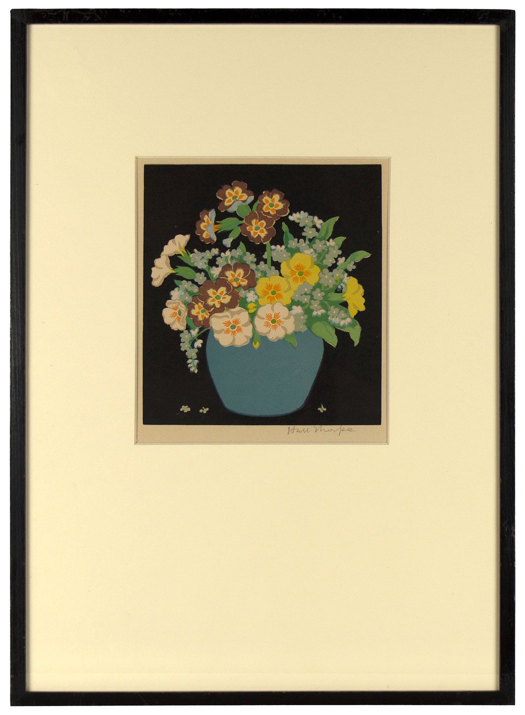 John Hall Thorpe, Primulas With Forget-me-not Flowers – Original 1922 