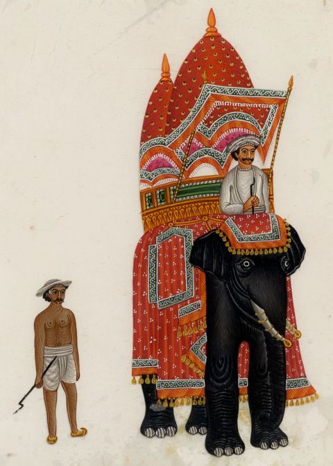 Company School 19th-century Indian Gouache Mica Painting – Elephant Howdah