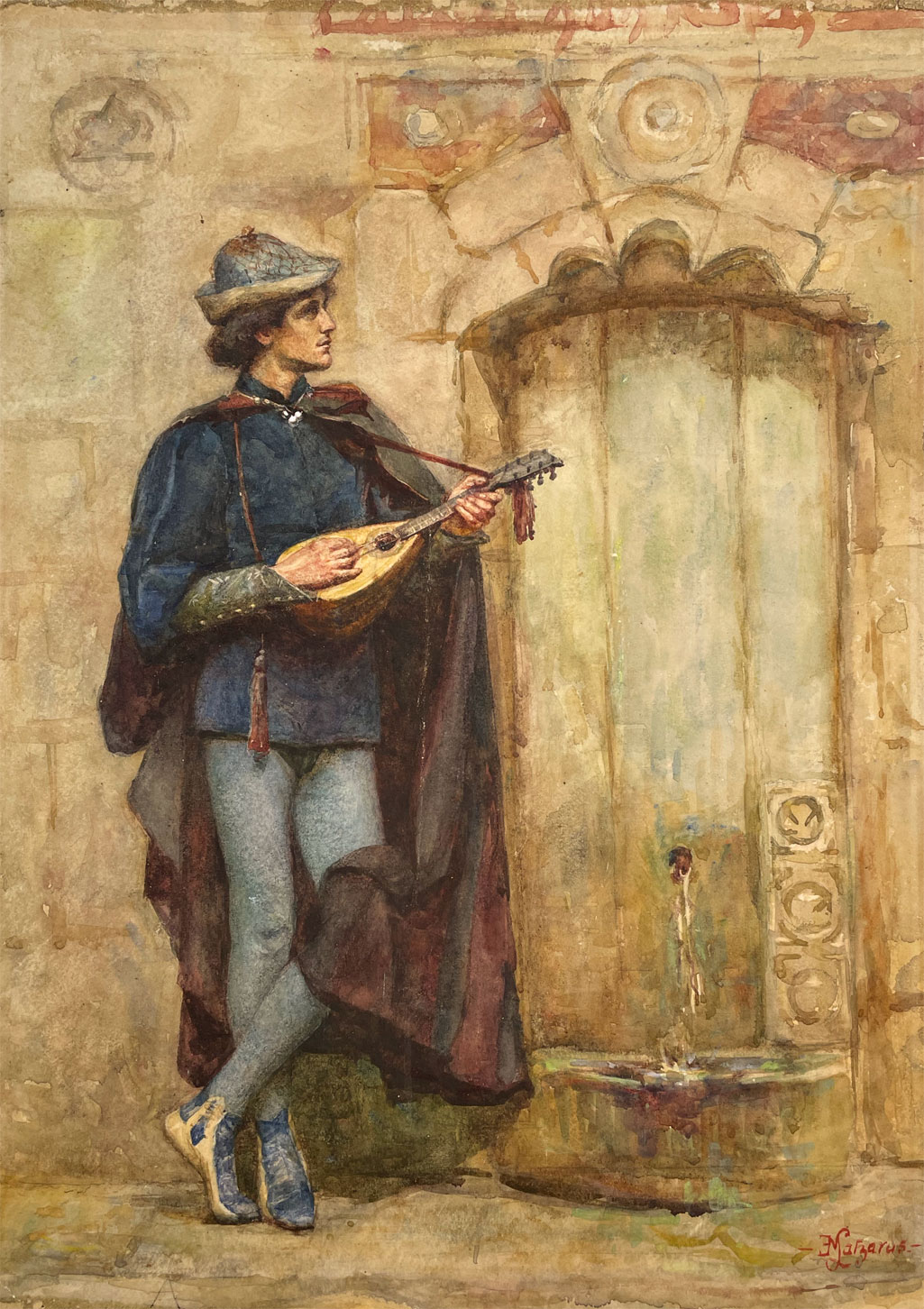 E.M. Larzarus, Player de Mandoline espagnol - Fin du 19ème siècle Peinture à ...