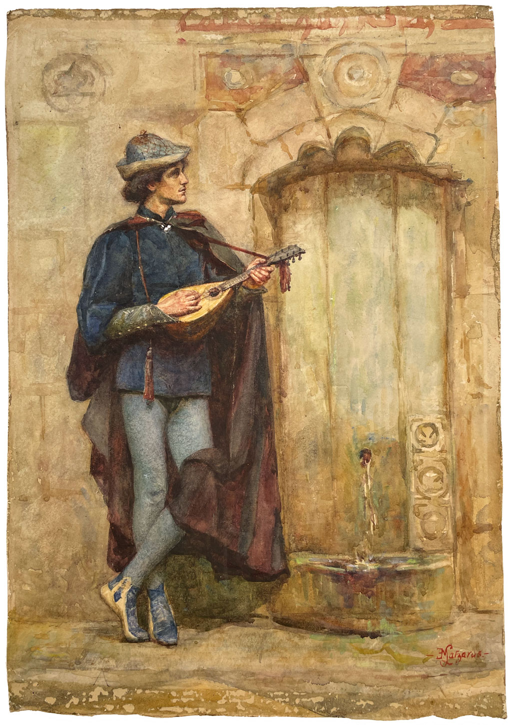 miniature 2  - E.M. Larzarus, Player de Mandoline espagnol - Fin du 19ème siècle Peinture à ...